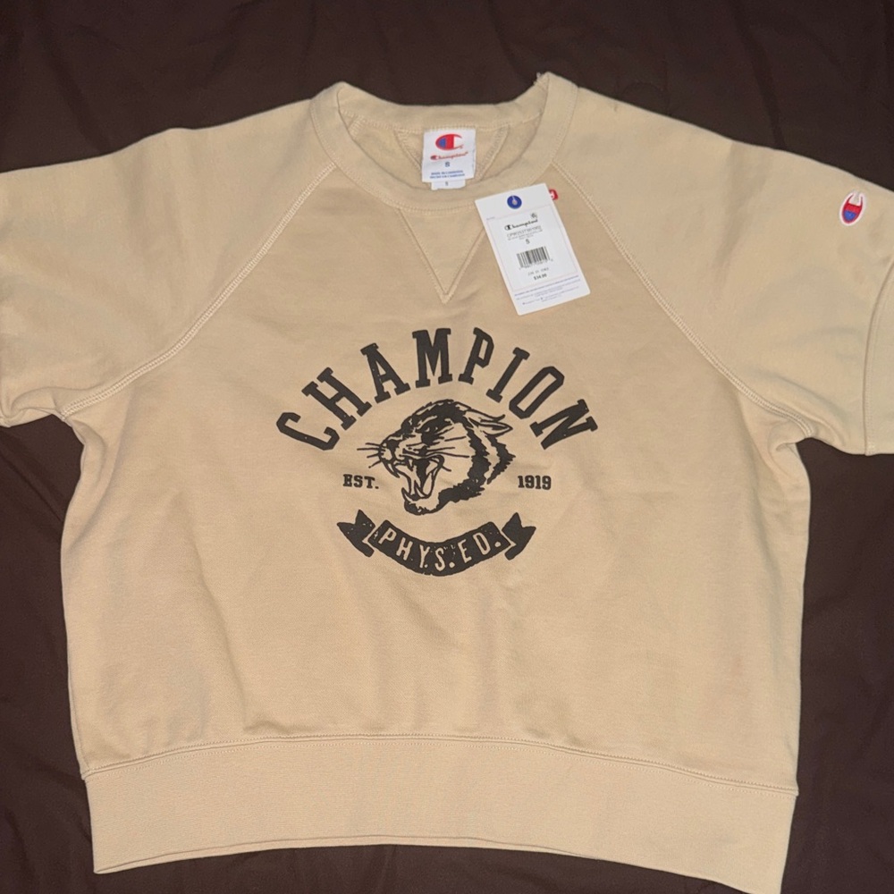 Champion Tan Crewneck with Graphic Logo